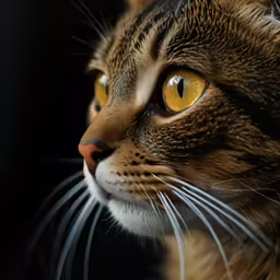 close up image of a tabby cat with yellow eyes