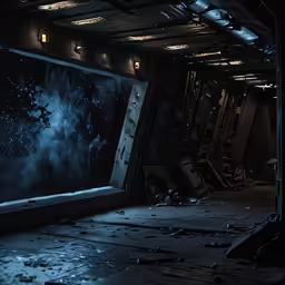 a view of the outer space through an abandoned doorway