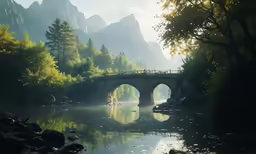 a small bridge with trees on both sides