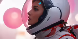 a woman wearing a helmet is looking up