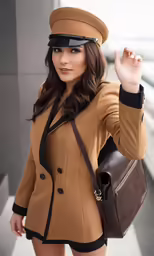 a woman dressed in uniform holding a briefcase