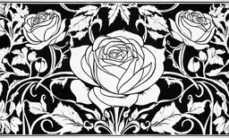 a floral background with roses on black and white,a rose flower with leaves and vines on a black background