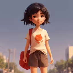 an animated image of a small girl walking on the sidewalk