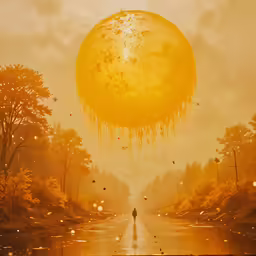 an image of a person under a huge yellow sun