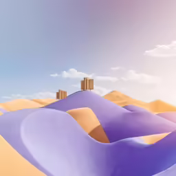 a bright yellow and purple desert with sand dunes