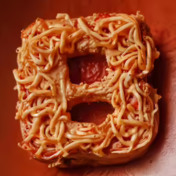 a doughnut shaped like the letter b with noodles