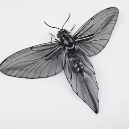 a black and silver insect sitting on top of white background