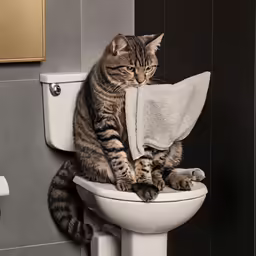 a cat sitting on the edge of a toilet