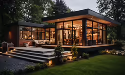 an elegant modern house built in the woods