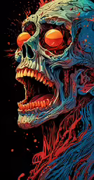 a colorful illustration of a demon with its teeth and eyes open