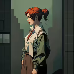 anime girl in business dress with an umbrella