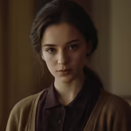 a girl is looking off to the right and standing