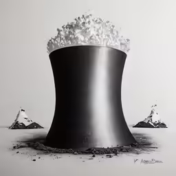 a black and white drawing of two piles of dirt