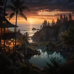 the sunset is setting over a body of water