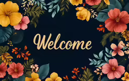a black floral frame with the words welcome in the middle