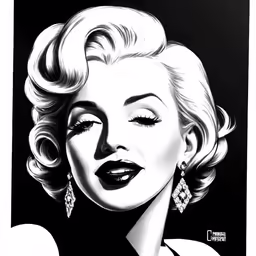 a drawing of a woman in black and white with large hair and earrings