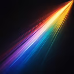 a long rainbow light streaks through the dark sky