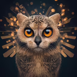 a picture of an owl with orange eyes