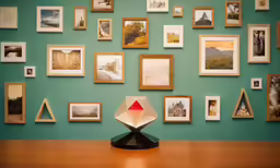 there are many pictures hanging on the wall in a room