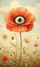 the eye ball is in the middle of the flower