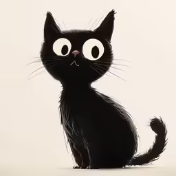 a drawing of a black cat sitting with eyes open