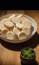 there is a white bowl full of cheese crackers
