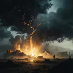 an image of an outdoor area with a lot of smoke and dirt