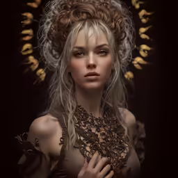 a beautiful young woman dressed up as a woman with elaborate hair