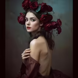 the woman has a bunch of flowers in her hair