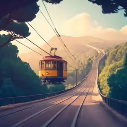 the train goes up a hill in the mountains