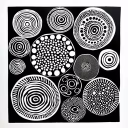 a black and white print on a wall,the black and white art is very intricate