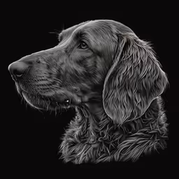 a painting of a wet dog in black background