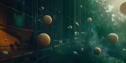 many balls that are suspended from the ceiling