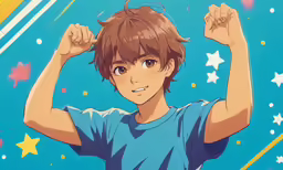 a man in blue shirt with stars on the background