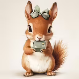 a cute squirrel holding an object in its mouth