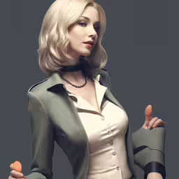 a woman with blonde hair wearing a suit
