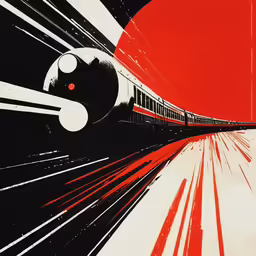 the front of a red and black train traveling down the train tracks