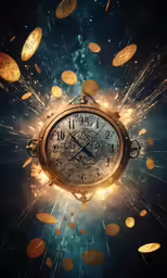 gold coin dropping out from below a clock
