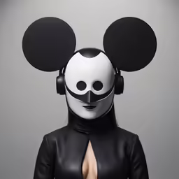 a woman with mickey mouse ears and a mask on