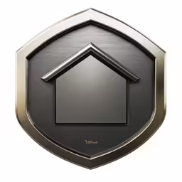a black and silver square shaped house shape sign