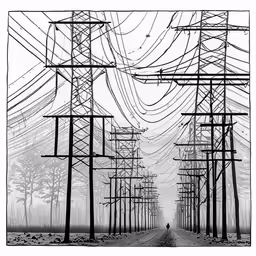 a black and white photo of power lines