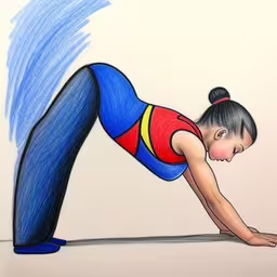 a drawing of a girl in a downward position,an artist drawing of a woman doing yoga poses