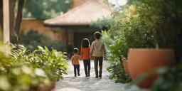 an image of three kids going out with their parents