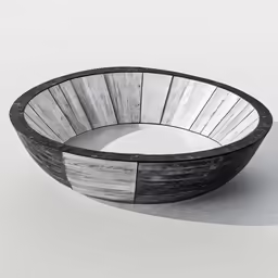 a bowl with wooden panels inside it on a table