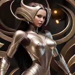 a sexy woman dressed in a futuristic suit