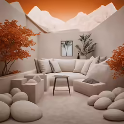 the living room is designed in a modern and minimal manner