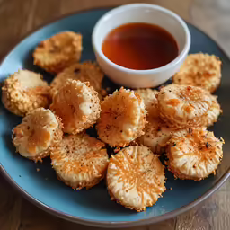 small cookies with sesame seeds and dipping sauce