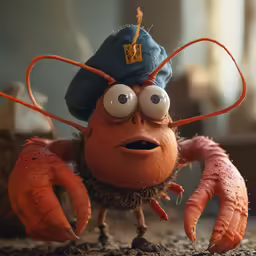 the odd looking cartoon character is wearing a hat