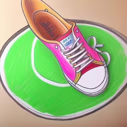 drawing of a sneaker on a tennis court