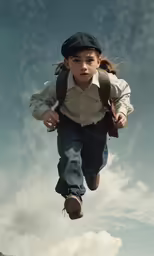 a little boy is jumping and smiling